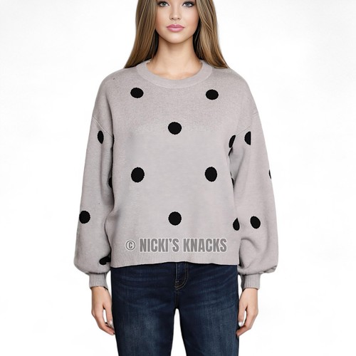 Premise Crewneck Polka Dot Sweater Gray & Black Crewneck Long Sleeve Size XS