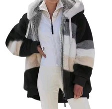 Women's Multicolor Patchwork Hooded Zipper Winter Jacket Coat
