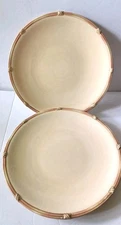 Clay Art  Bamboo Dinner Plates  Set 2 Bamboo Edge Hand Painted Stonelite 11.5" 