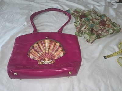 Patricia Nash Zorita Scarf Sea Shell Kisslock Large Tote Shoulder Bag Fushia...