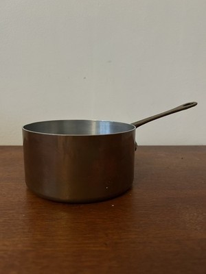 Kleine alte französische Kupferpfanne mit Messinggriff Durchmesser 10 cm