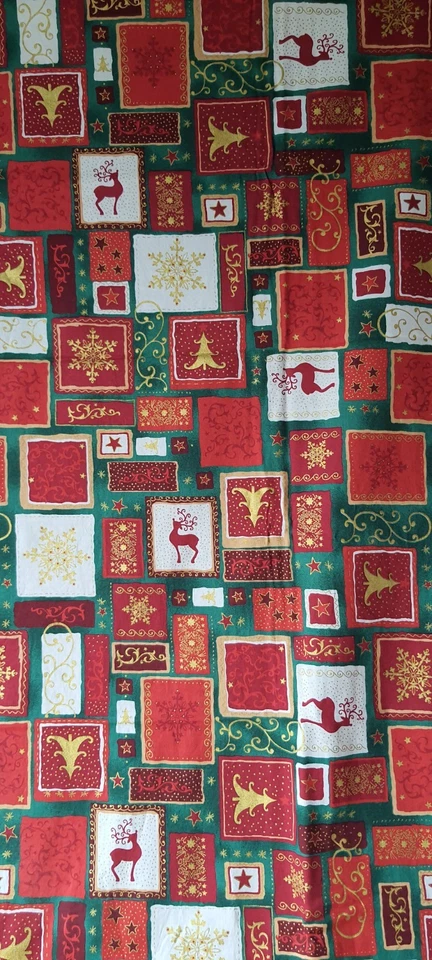 Tissu Noël Multicolore Coton 2,75×1,38 Mètre Style Patchwork Cerf Sapin Étoiles - Photo 4/4