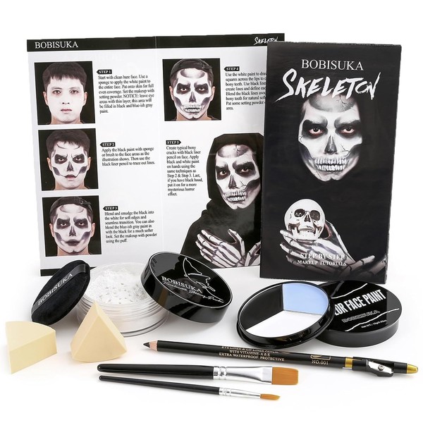 Halloween Skelett Make-Up Set Totenkopf Gesichtsfarbe Kit Komplettset 1 StüCk-image
