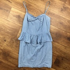 Forever 21 Women Sz M Blue White Polka Dot Dress With Bow