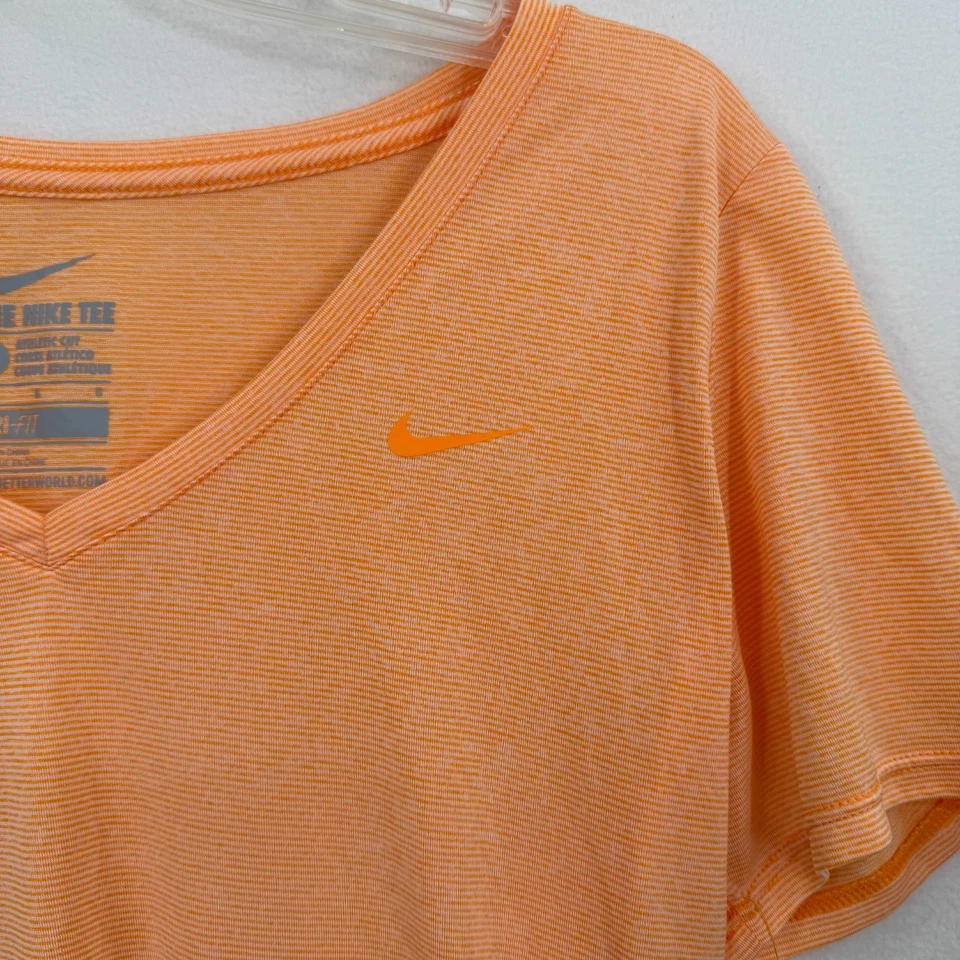 Nike Dri-FIT Women’s V-Neck Tee Shirt L Orange Purple Striped Lot of 2 726445 - Image 4 of 4