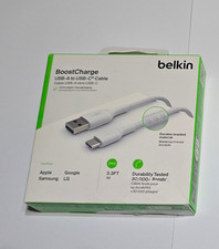 NEW Original White Belkin BoostCharge Braided USB-A to USB-C Cable 3.3ft/1m