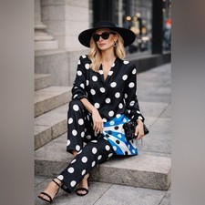 VTG Oscar de la Renta for Swirl Neiman Marcus Polka Dot Lounge Set Sz Med