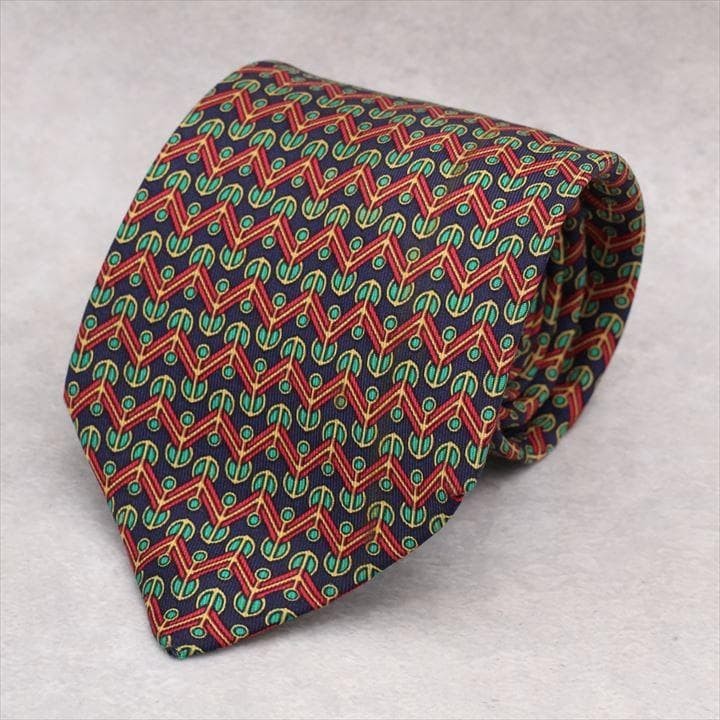 Hermès Silk Tie Zigzag Pattern Red 146cm Used - image 1