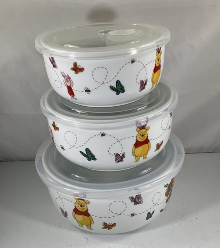 Disney Winnie Pooh Spring Days Bowl w/Vent Lid SET OF 3 Food Storage Containers - Picture 2 of 8