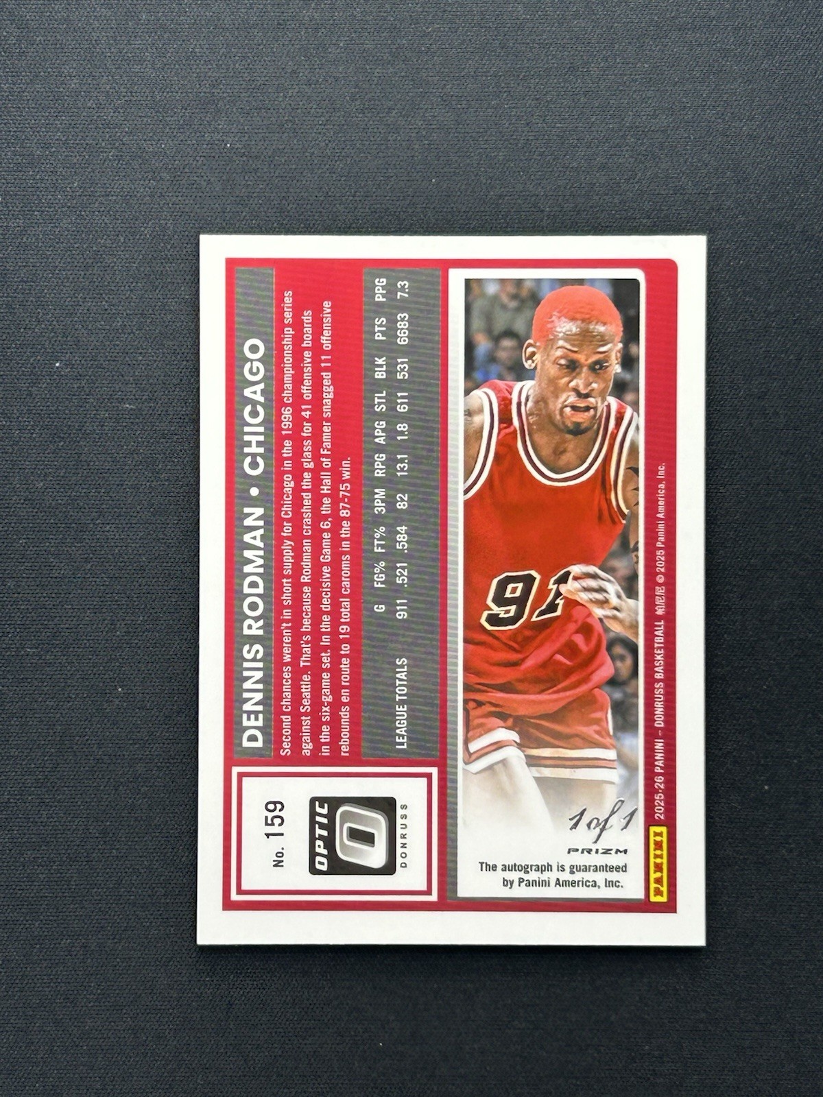 2025 Panini Optic Dennis Rodman GOLD VINYL  Auto 1/1 Bulls 1 Of 1 No.159 SSSP view 2