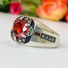 Silver Garnet Gemstone 925 Sterling Silver Bohemian Men  s Designer Ring All Size