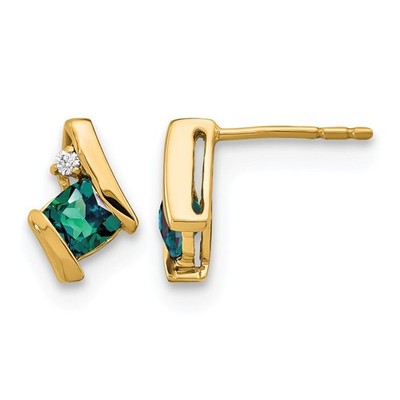 Ohrstecker 10 Karat Gelbgold 4 mm Kissen Juni/ erstellt Alexandrit und Diamant