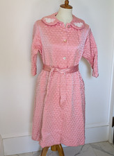 Vintage Barbizon Quilted Nylon Satin Button Front Long Robe Pink Size 14