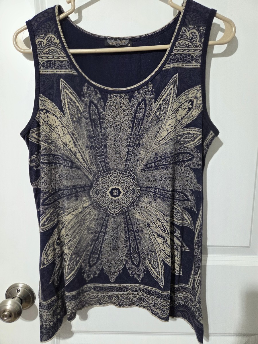 Vanilla Sugar Relaxed Sleeveless Tank Top Med Navy Blue Floral