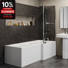 1700mm L Shaped Right Hand Shower Bath 5mm Glass Screen Towel Rail Bath Tub