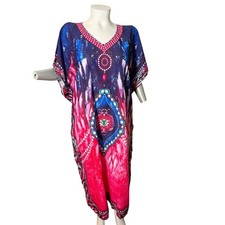 Bohemian Pink Blue Caftan Muumuu Maxi Beach Dress Coverups