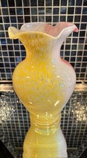 Murano Glass Vase Ruffled Top Three Colorw w/ Original Sticker 9" tall. Mint.