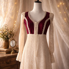 Genuine Gunne Sax Velvet  Lace Dress Vtg 70s Jessica McClintock Prairie dress