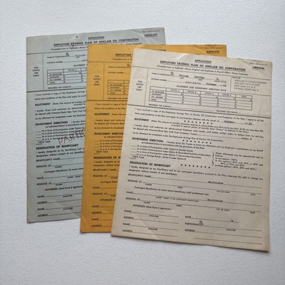 Sinclair Oil Refining Company 1962 Employee Application Original/duplicate