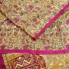 Vintage Beige Purple Pure Silk Printed Saree 6Yards Soft Floral Fabric