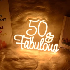 16"x12" 50 Fabulous Anniversary LED Neon Sign With Dimmer USB Powered Light