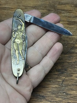VTG Rare ARNEX Solingen German Woman Relief 2-Blade Folding Knife