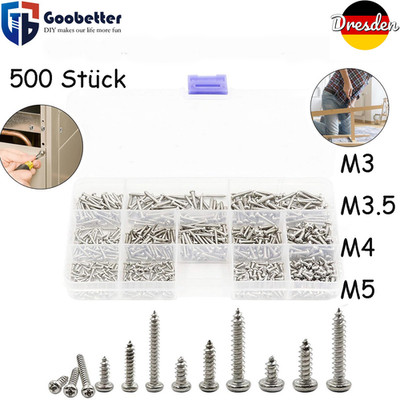 500tlg M3 M3.5 M4 Blechschrauben Kreuzschlitz Phillips Linsenkopf Edelstahl Set
