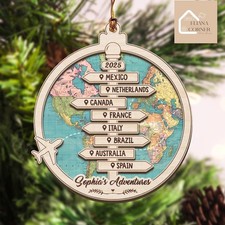 Personalized Travel Adventure Ornament, Custom Traveling Destination 2D