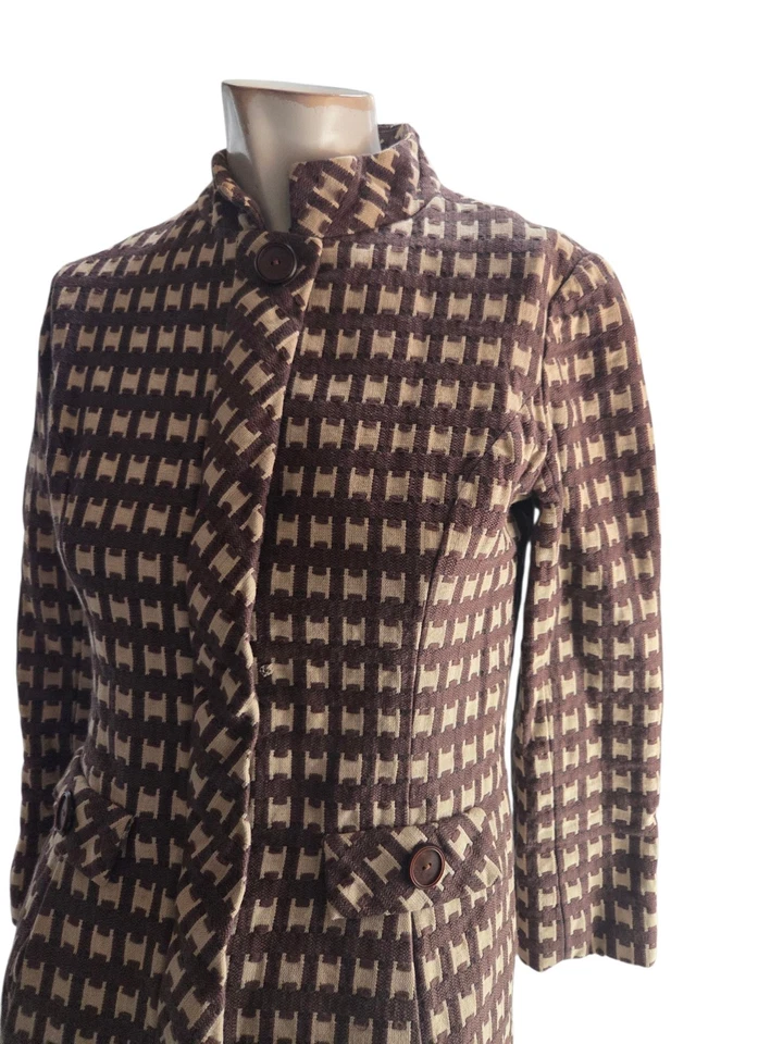 Carlye Women's Dress Medium Vintage 1950s 60s Brown Wool Monogram Knit Mod - Image 2 of 4