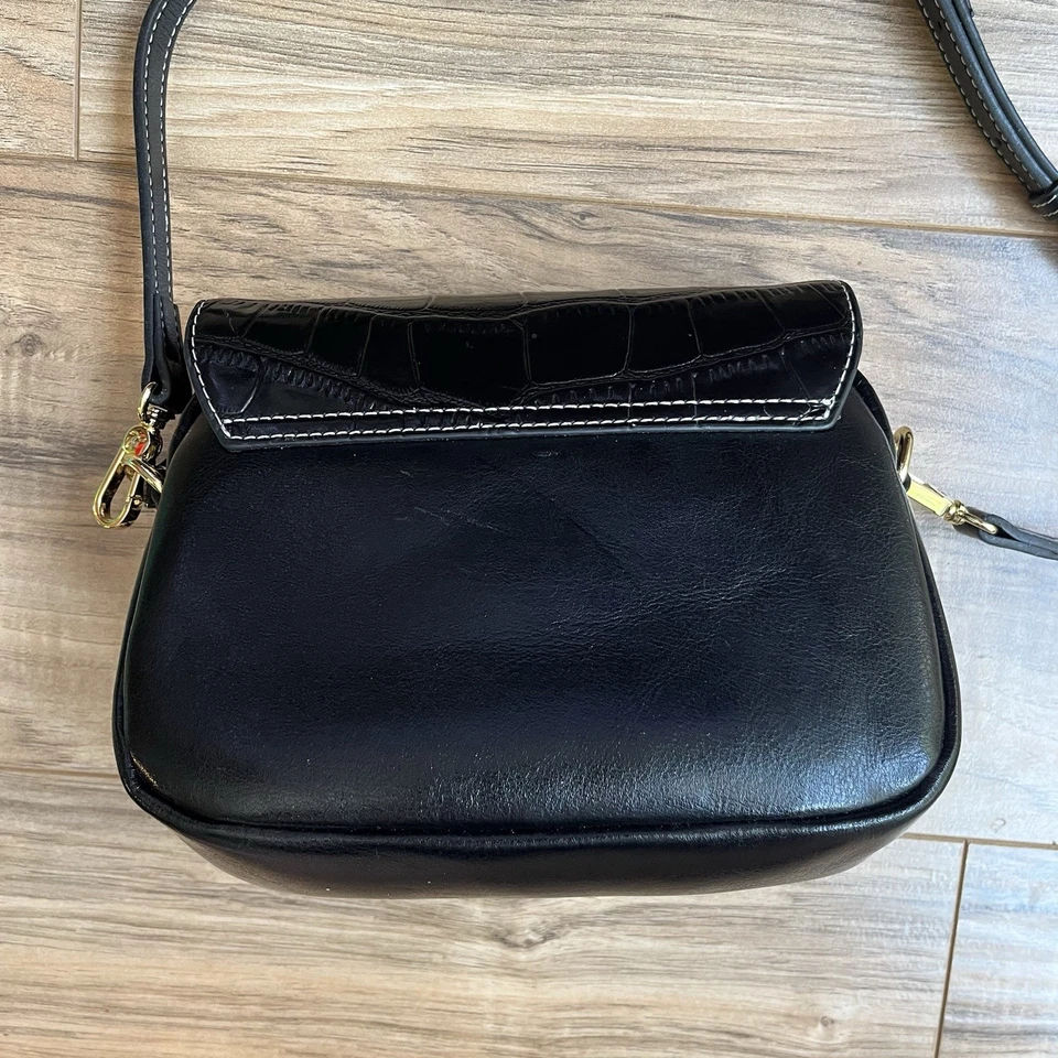 Bolso Bandolera FOXER Negro Cocodrilo Imitación Cuero - Cierre de Zorro Dorado, Doble Cremallera Foto 3 de 4