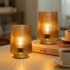 Battery Operated Lamp with Timer, Set of 2 Small Cozy Table Lamp Decorative A...