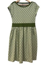 Tea Collection Retro Print Boat Neck Short Sleeve Dress 8 Green Casual Dress
