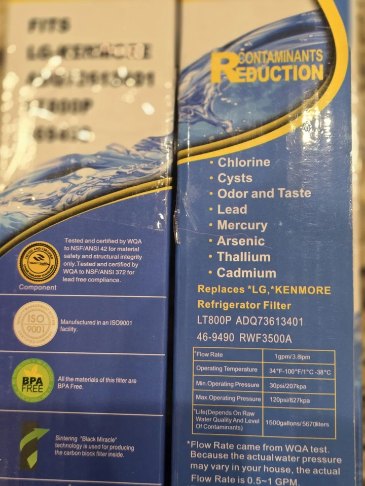 LG LT800P Refrigerator Replacement Water Filter Sealed Fit 2 Pieces - Image 4 of 4