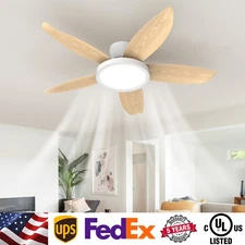 42" Modern Ceiling Fan LED Light Low Profile White Flush Mount with Remote & APP