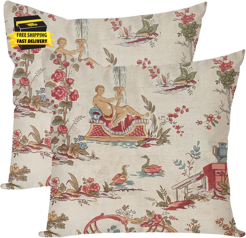 French Toile Throw Pillow Cover with Classical Figure and Rococo ...