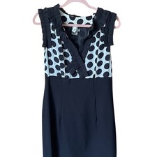 Taylor Dress Black White Polka Dot Ruffle V Neck Sleeveless Sheath Size 8 EUC