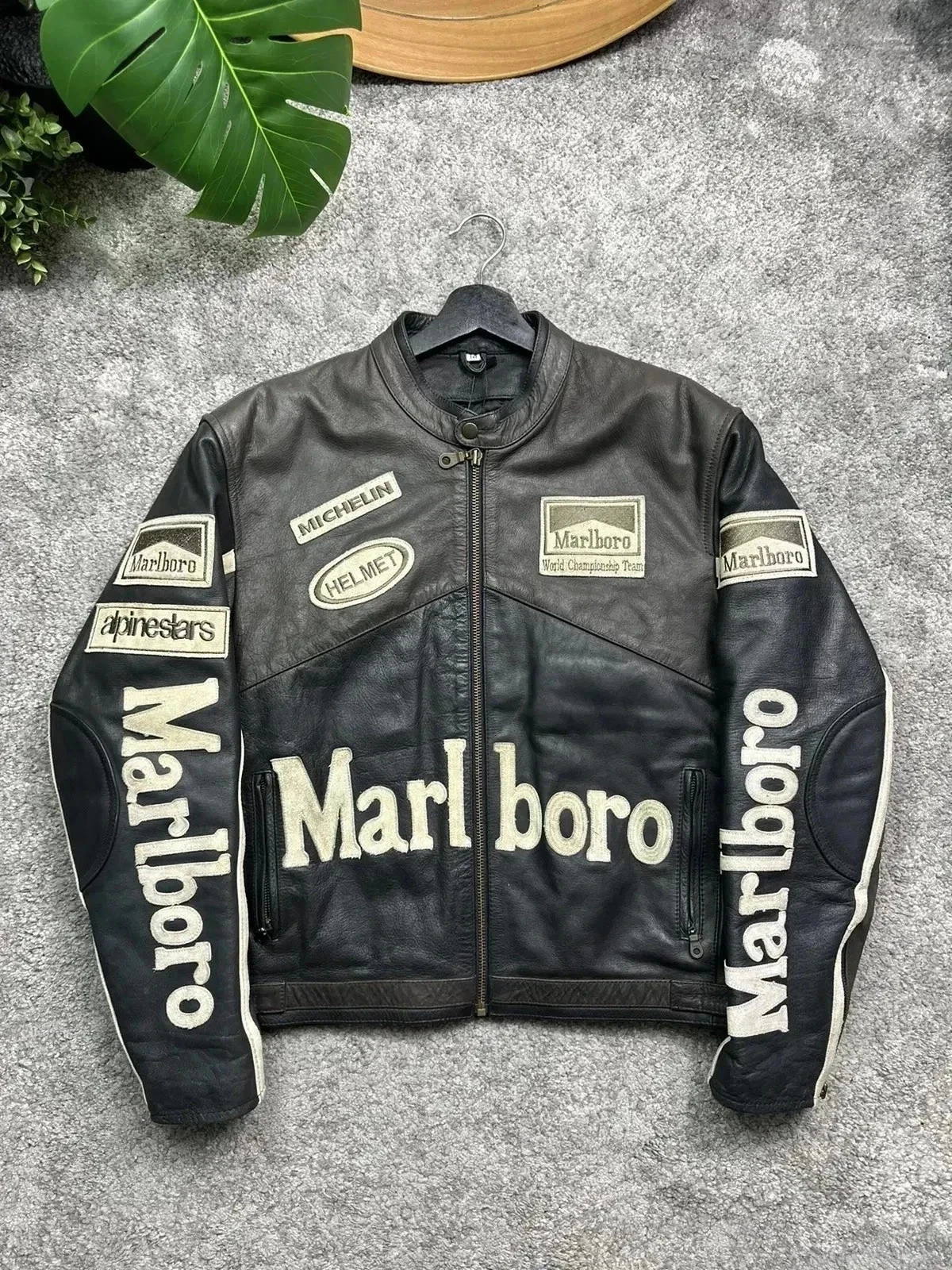 Vintage Marlboro Racing Leather Jacket Men’s Motorcycle Biker Moto GP Jacket Red