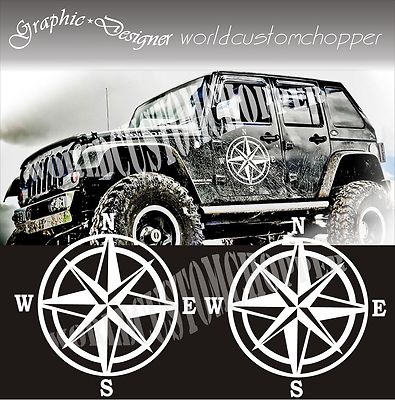 2 AUFKLEBER DECAL STICKERS GELÄNDEWAGEN 4X4 OFF ROAD JEEP STERN UNIVERSAL KOMPASS