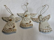 Set Of 3 Bisque Angels With Gold Trim Christmas Tree Ornament 3 1/2  
