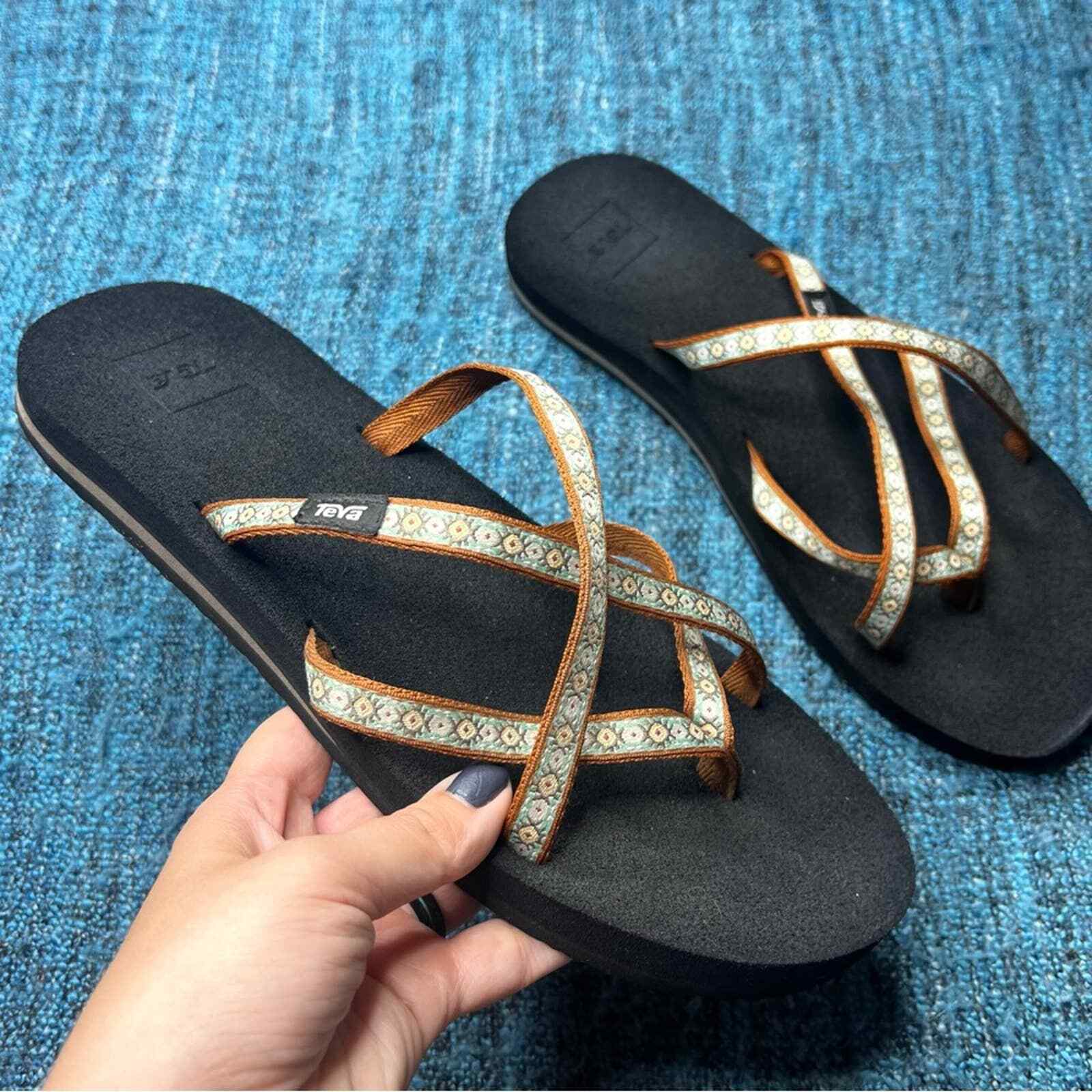 Teva Olowahu Flip Flop Sandals in Brown Green Pattern… - Gem