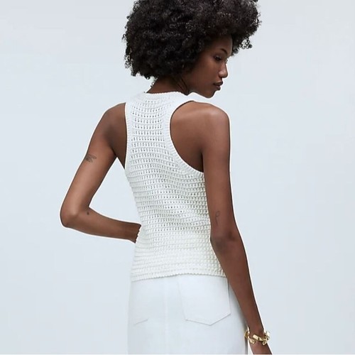 Madewell Häkel-Strick Rundhals Pullover Tank in hellem Elfenbein Größe S Neu mit Etikett - Bild 2 von 10
