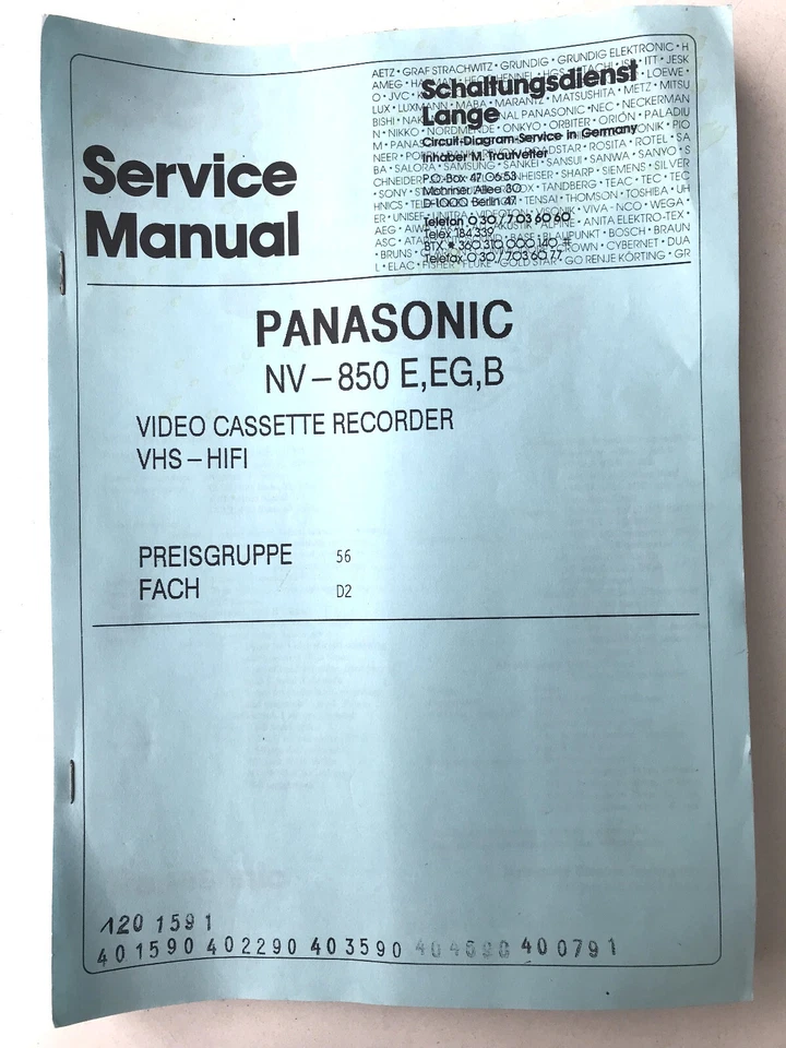 Service Manual Panasonic NV-850 Video Cassette Recorder Schaltpläne Reparatur - Bild 1 von 1