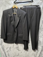 Neil Allyn Tuxedo Black 100 Wool Jacket 43R Pants Satin Trim Adj 36-38x28