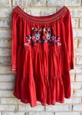 Free People Off Shoulder Embroidered Floral Sunbeams Boho Mini Dress Size S
