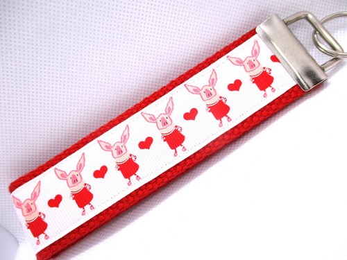 Olivia the Pig Ribbon on Strong Webbing Key Fob Keychain Wristlet (TV Cartoon) - Picture 8 of 9