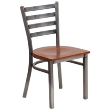 Flash Hercules Ladder Back Restaurant Chair, Cherry Wood Seat/Clear Coated Metal