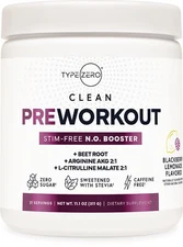 Type Zero Ultra Clean Stim Free Pump Pre Workout (Blackberry Lemonade) 11.2 oz