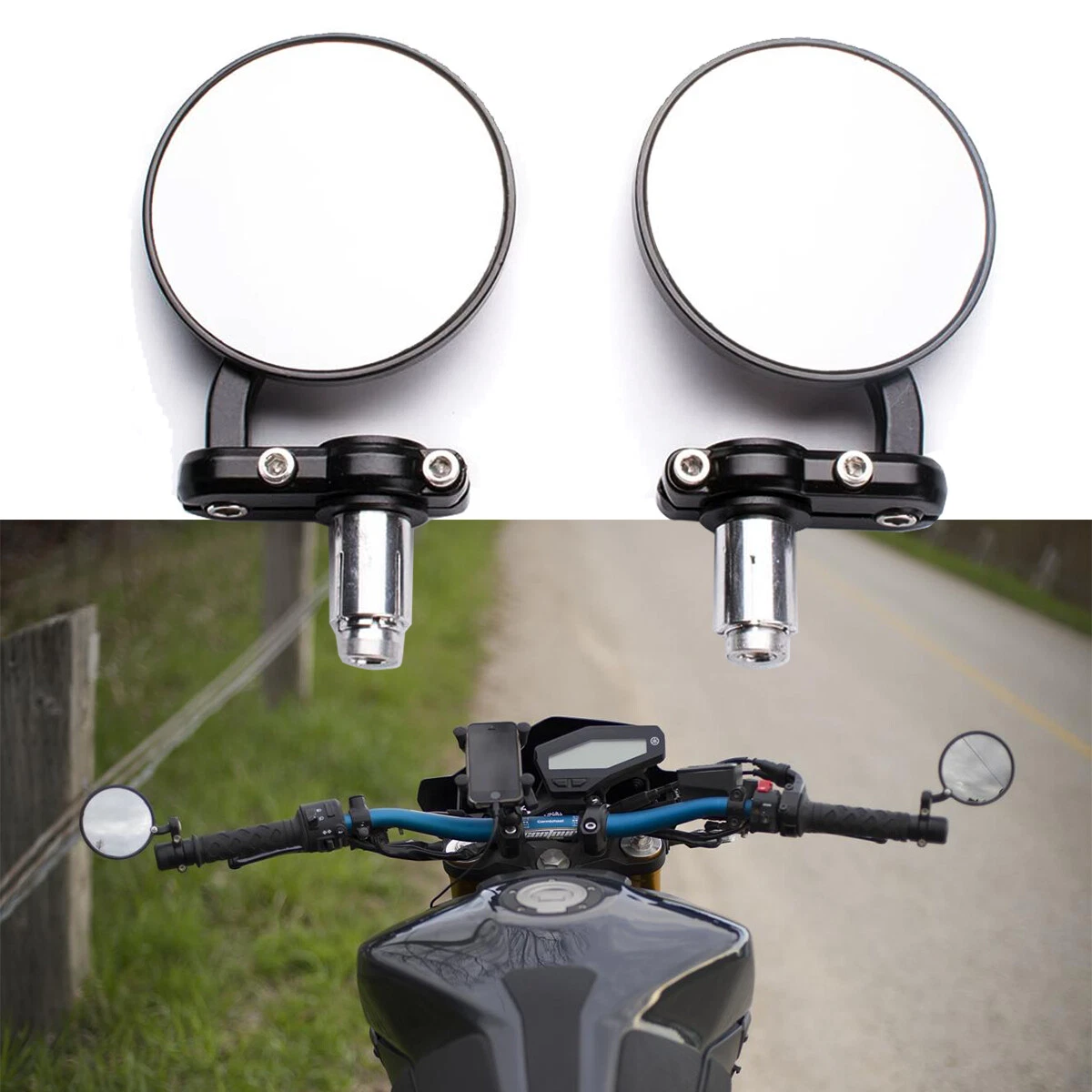 For Yamaha MT09 MT-09 Motorcycle 7/8 Handle Bar End Rearview Side Mirrors  Black