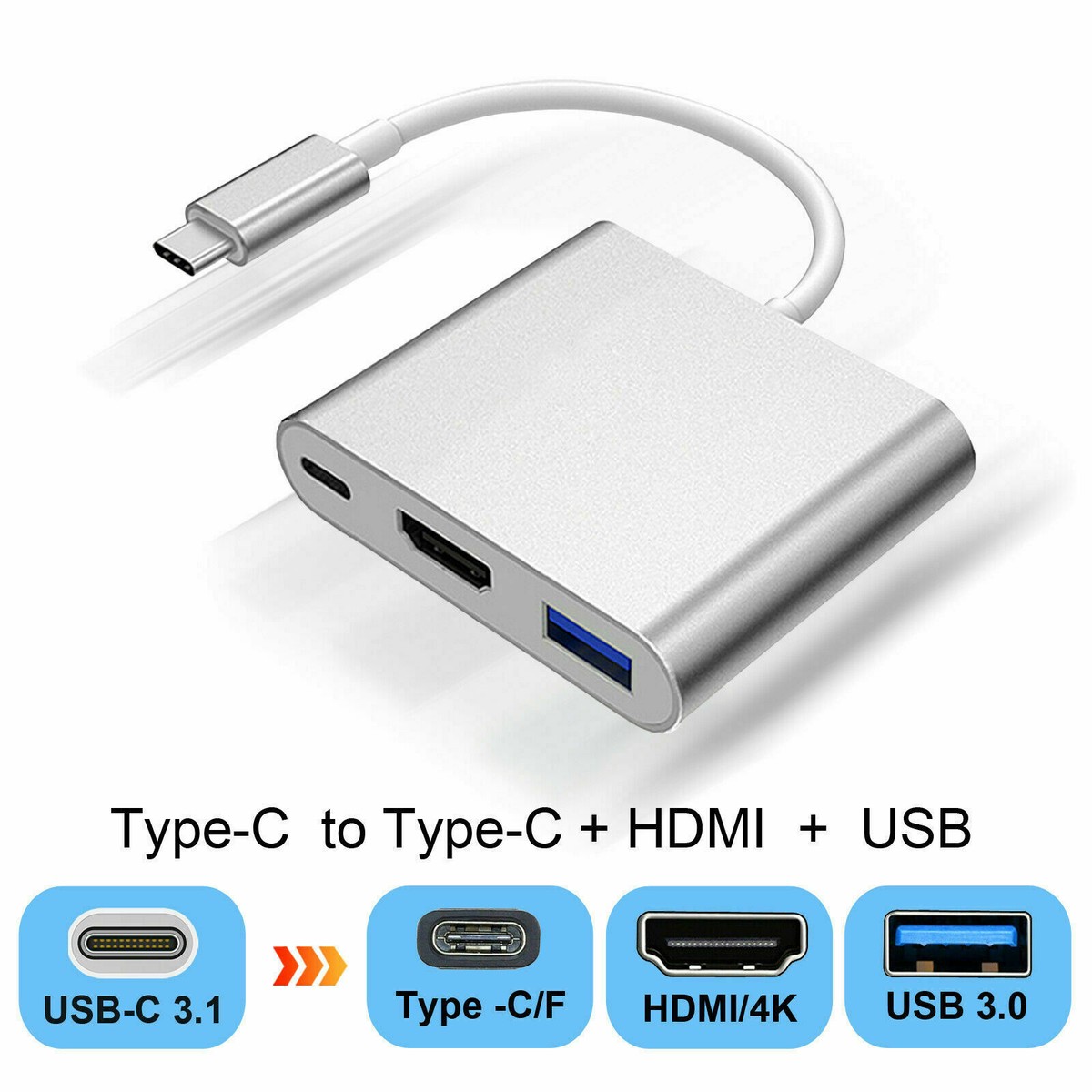 Type C to HDMI USB-C Hub Multiport Adapter Converter USB 3.0 Cable