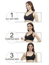 New Set of 2 Hands Free 3-In-1 Pumping Black Nursing Bras, Size Large, Hofish